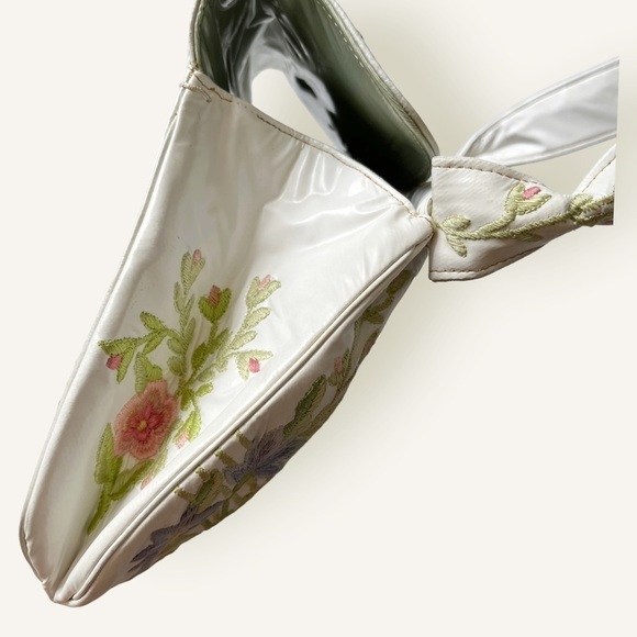 Vintage 50s Marheta Floral Embroidered Vinyl Shoulder Bag - Picture 8 of 15